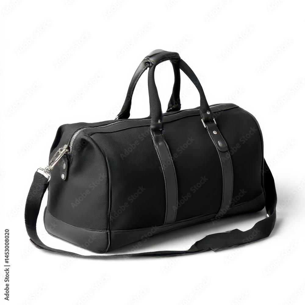 Fototapeta premium Black duffel bag isolated on white background