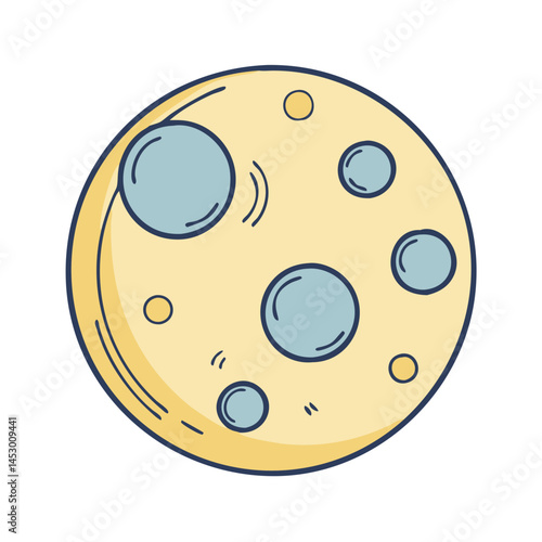 Cartoon full moon illustration with craters surface celestial body lunar phase astronomy drawing