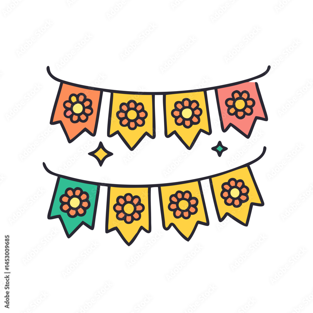 Fototapeta premium Flower garland party decoration vector design for festive celebrations and events banner design