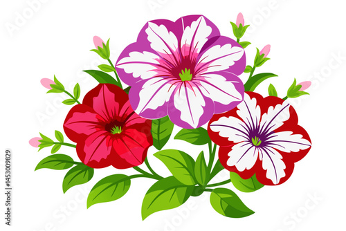 Beautiful floral arrangement of petunia flowers vector illustration botanical design element art