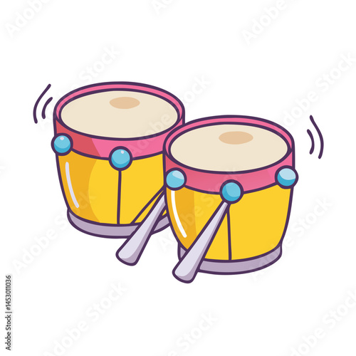 Illustration of musical instrument bongo drums percussion music rhythm beat sound play yellow pink