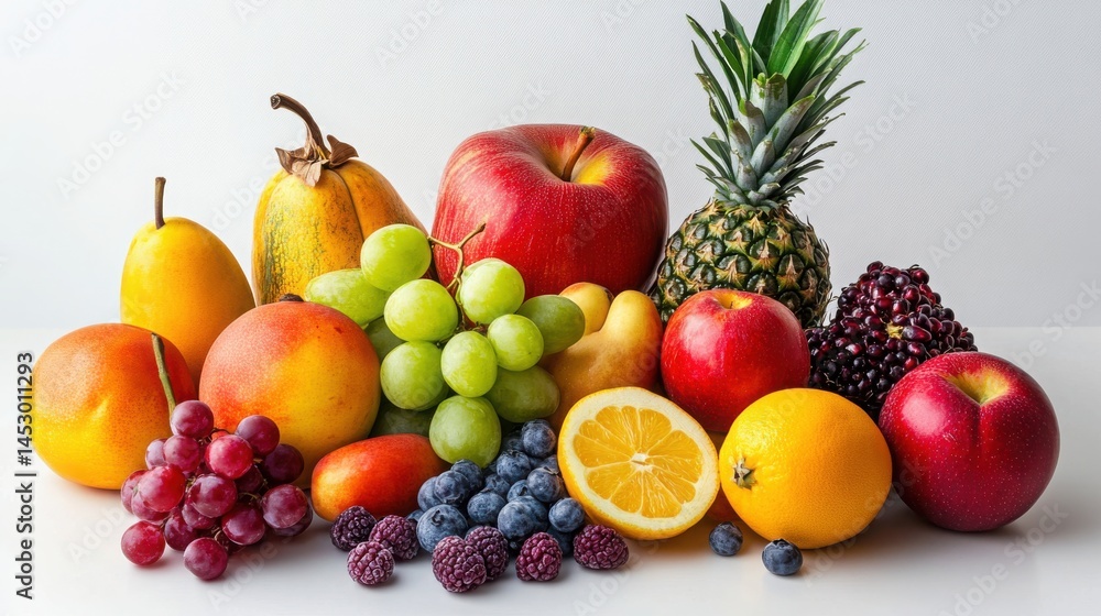 Assortment of Fresh Fruits on White Background Assortment of Fresh Fruits on White Background