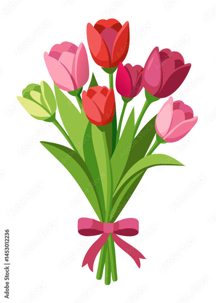 Fototapeta premium Beautiful tulip flowers bouquet vector illustration spring floral arrangement blossom bloom garden gift