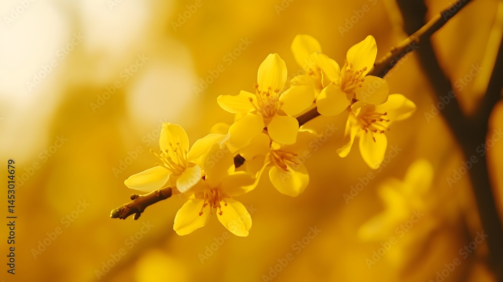 Obraz premium Golden Yellow Blossoms Spring Flowers Branch