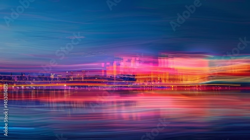 Abstract Cityscape with Blue, Purple, Yellow, and Orange Gradient Skyline View