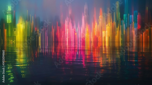 Abstract Cityscape with Blue, Purple, Yellow, and Orange Gradient Skyline View