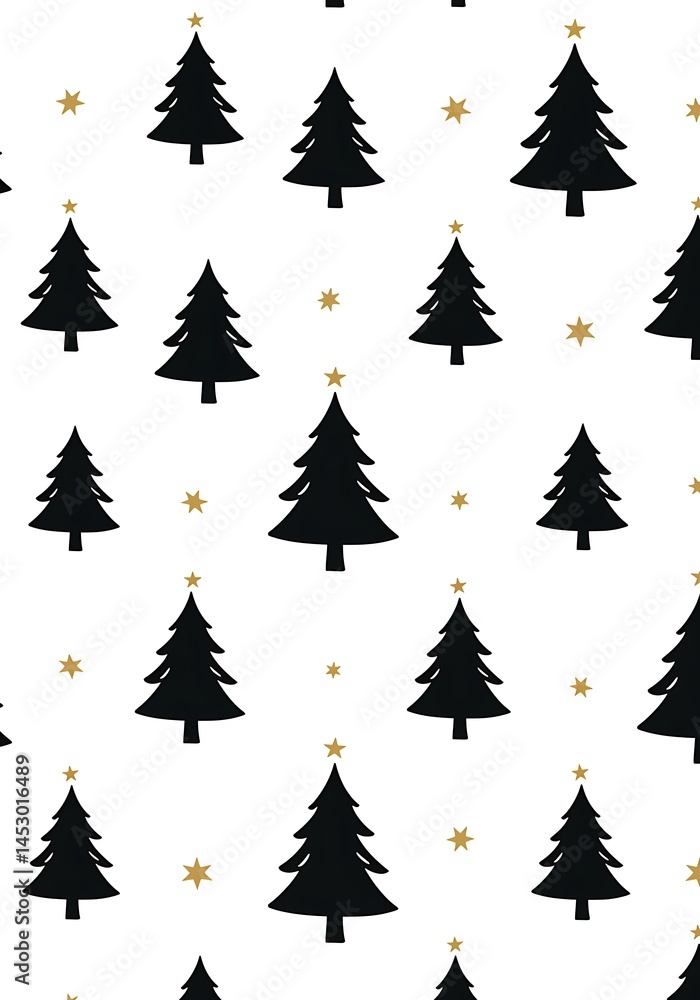 Obraz premium Elegant Black & Gold Christmas Tree Pattern AI Generated