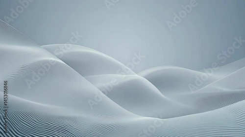 Flowing abstract white waves on light blue background gradually undulating in smooth motion. The soft curves create a peaceful, minimalist aesthetic with plenty of copy space for text overlay.