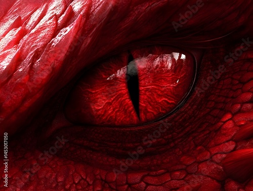 Closeup Red Dragon Eye Fantasy Art AI Generated