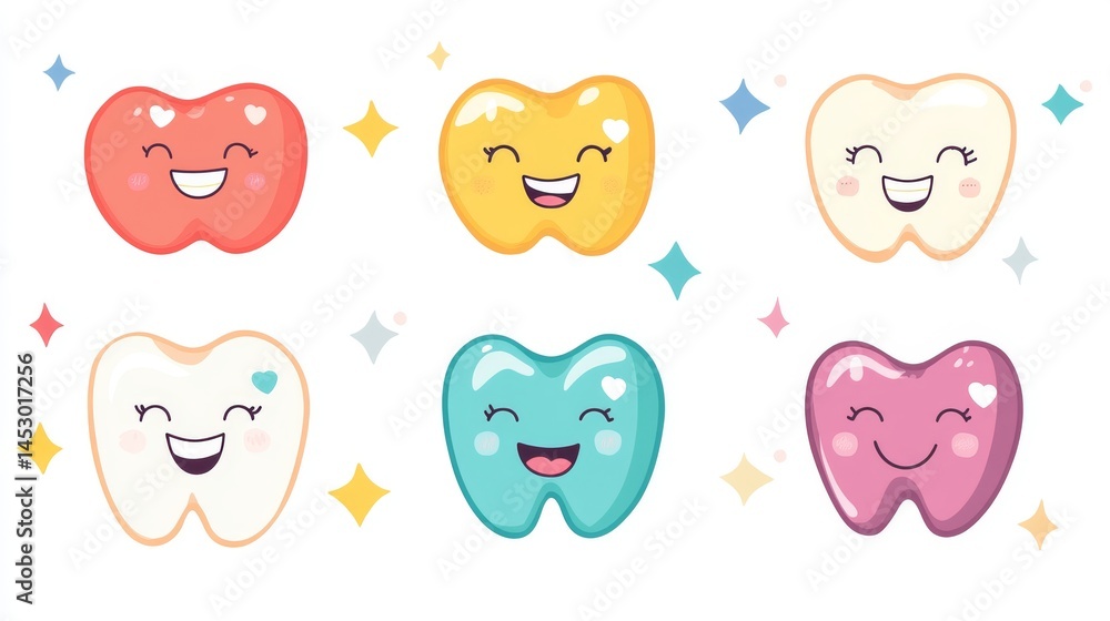 Obraz premium Teeth with smile illustration. Dental care icons