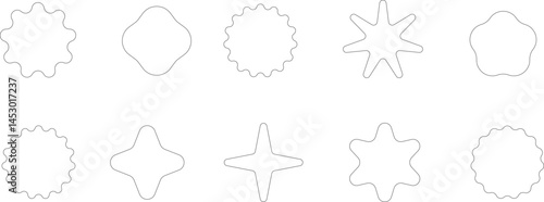 A collection of abstract wavy and star-shaped outline vector forms, displayed in a minimalistic style on a white background. The set features various organic, geometric, and starburst shapes
