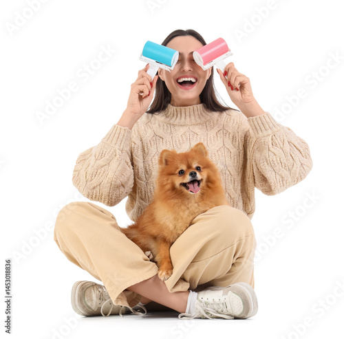 Young woman with fluffy dog...