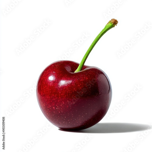 Single cherry isolated on white background, close up shot