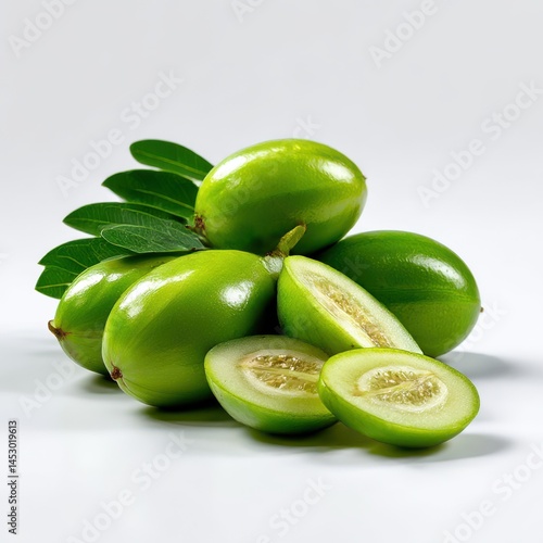 Tindora fruits with leaves isolated on white background