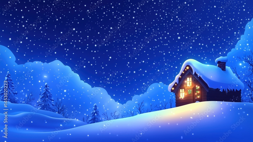 Obraz premium Cozy Cabin in a Snowy Winter Wonderland