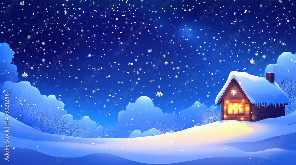 Fototapeta premium Cozy winter cabin in snowy landscape