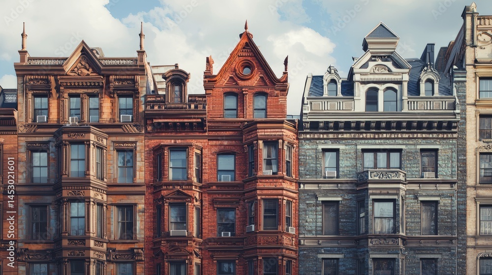 Fototapeta premium Historic residential buildings facade in a city neighborhood.