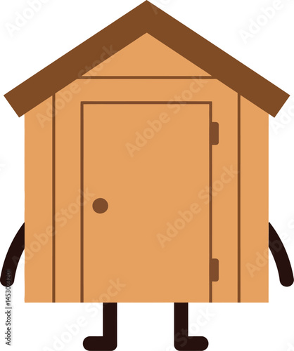 Wooden shed character with arms and legs cartoon style vector illustration for garden storage and outdoor use 