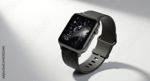 Broken smartwatch screen on minimal white background