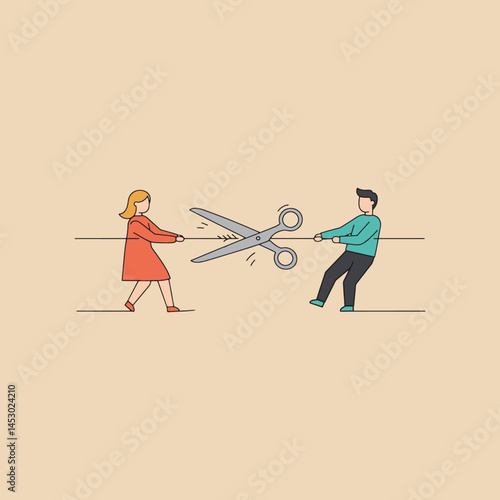  Tug of war with scissors dramatic tension conflict resolution concept
