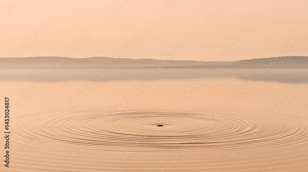 Naklejka premium Serene Sunset Lake Ripples: Calm Water Circles at Dawn