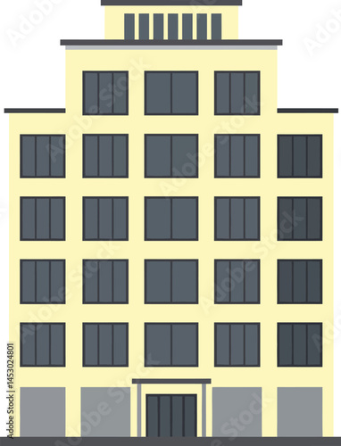 Modern beige office building with multiple windows and flat roof vector illustration for urban architecture design 