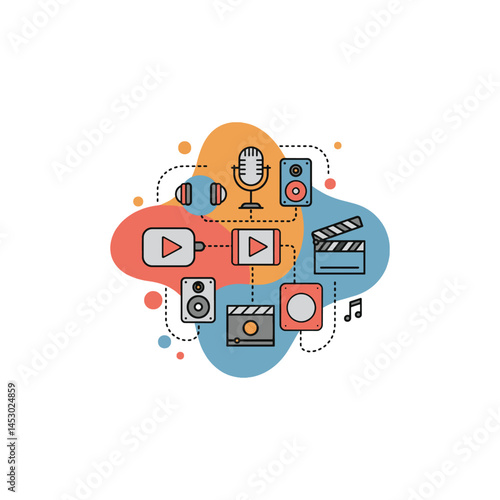 Vibrant audio video production design multimedia concept colorful graphic