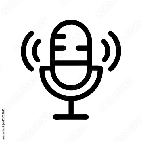 Podcast Microphone Icon – Thought Leadership and Broadcasting: Line art icon of a podcast microphone with sound waves, representing podcasting, thought leadership, and modern broadcasting.