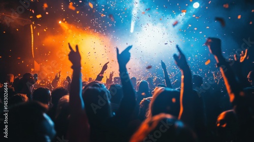Live music concert with crowd and confetti