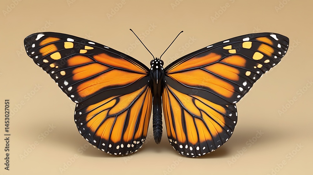 Fototapeta premium Beautiful Monarch Butterfly Displaying Its Wings In Frontal View
