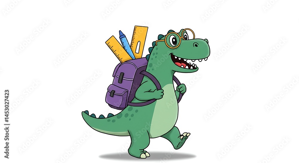 A Friendly Dinosaur Ready for School with a Backpack A Friendly Dinosaur Ready for School with a Backpack