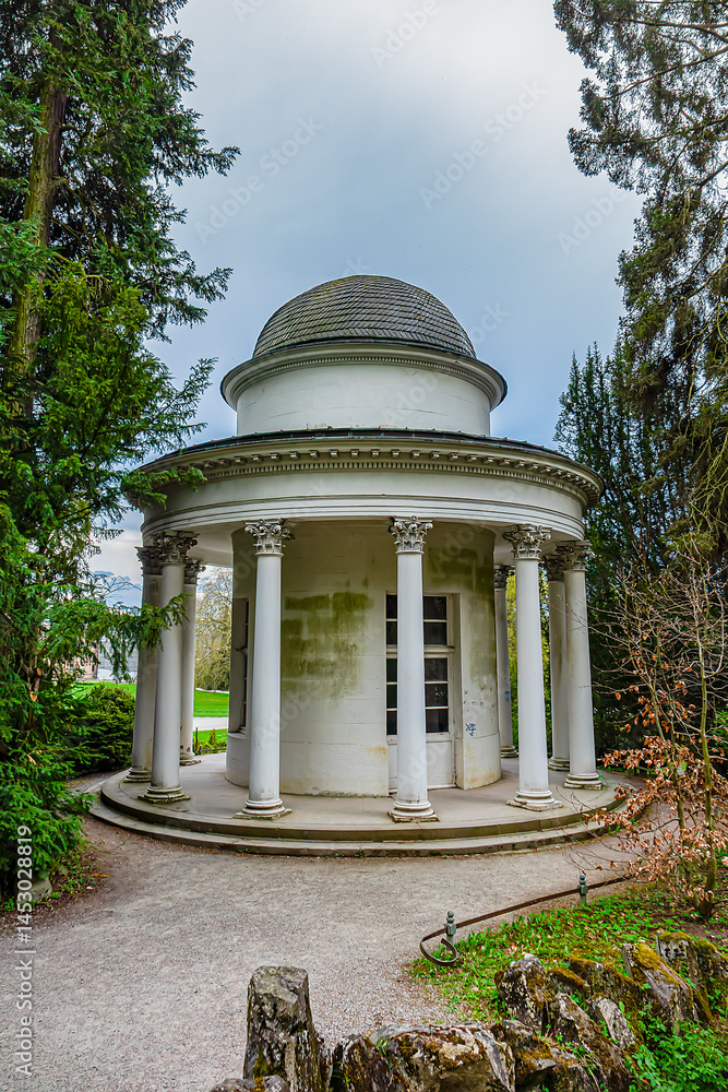 A scenic view of the famous Jussow Temple at the public landscape Bergpark Wilhelmshoehe, largest European hillside park. Kassel, Hessen, Germany. A scenic view of the famous Jussow Temple at the public landscape Bergpark Wilhelmshoehe, largest European hillside park. Kassel, Hessen, Germany.