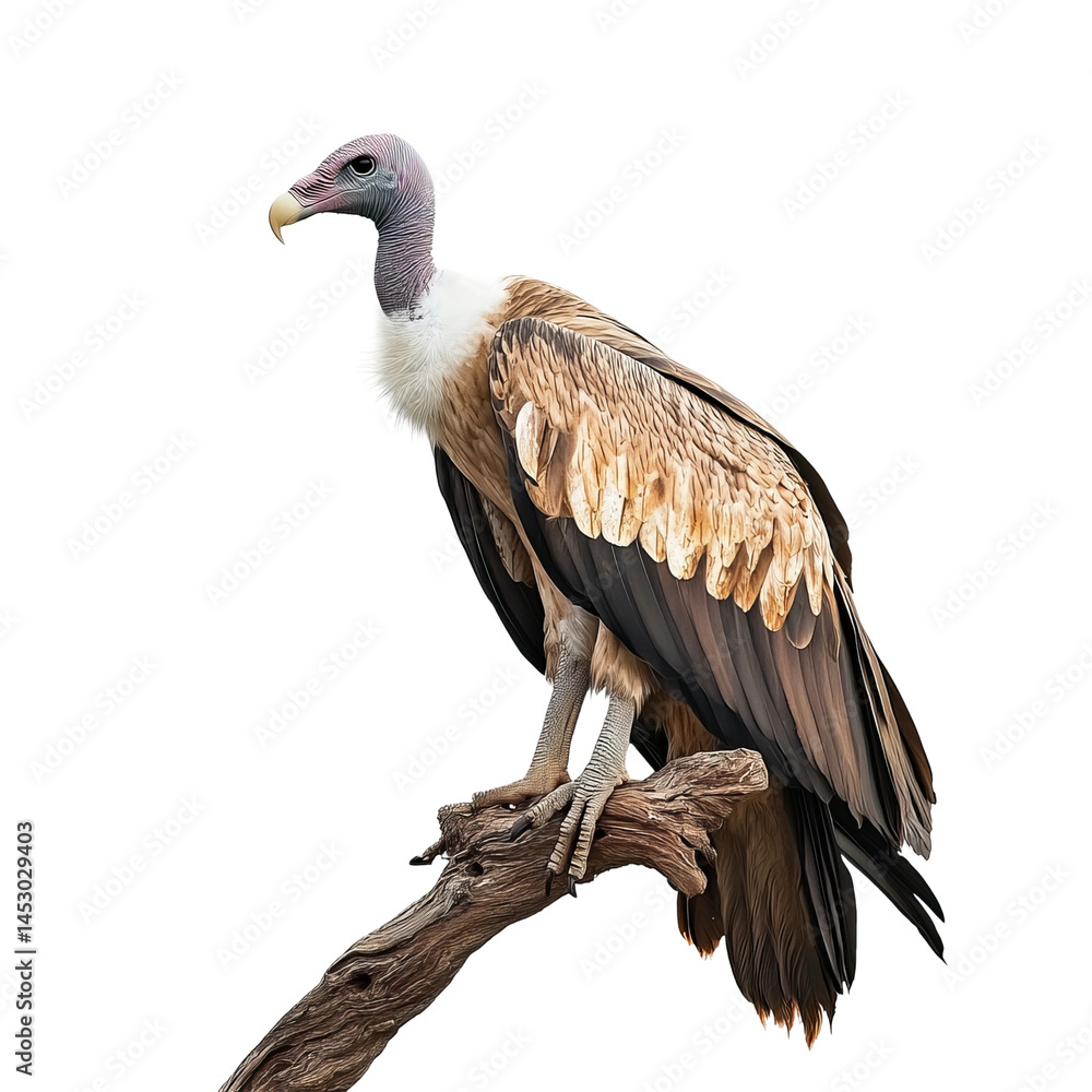 A majestic vulture perching on a tree branch. Its plumage is a mix of brown and white, with a distinguished presence A majestic vulture perching on a tree branch. Its plumage is a mix of brown and white, with a distinguished presence
