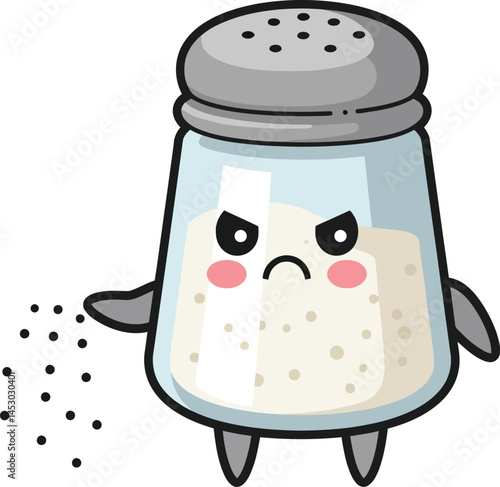 Angry salt shaker character cartoon illustration with cute expression and salt grains vector design 
