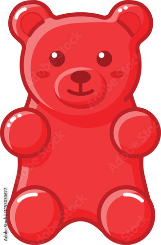 Red gummy bear candy vector illustration with shiny surface and cute expression in simple style 