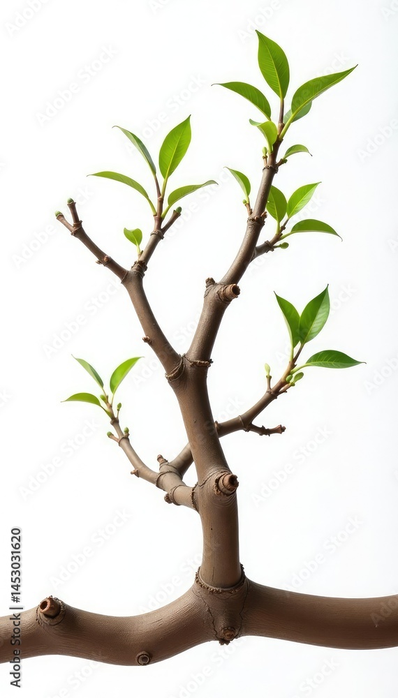 Fototapeta premium Three branches intertwined on a wooden beam on a white background, nature, texture, isolated
