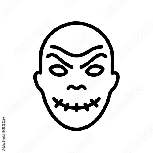 creepy face icon, simple design, black and white