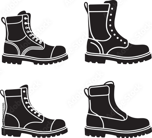 Work boot silhouette set vector illustration isolated On Transparent Background
