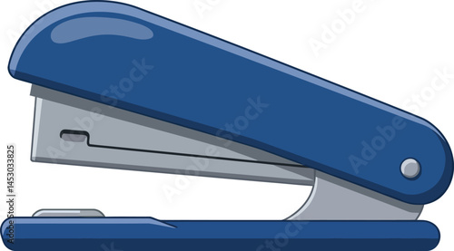 Blue stapler office supply tool for paper fastening and organizing documents vector illustration 