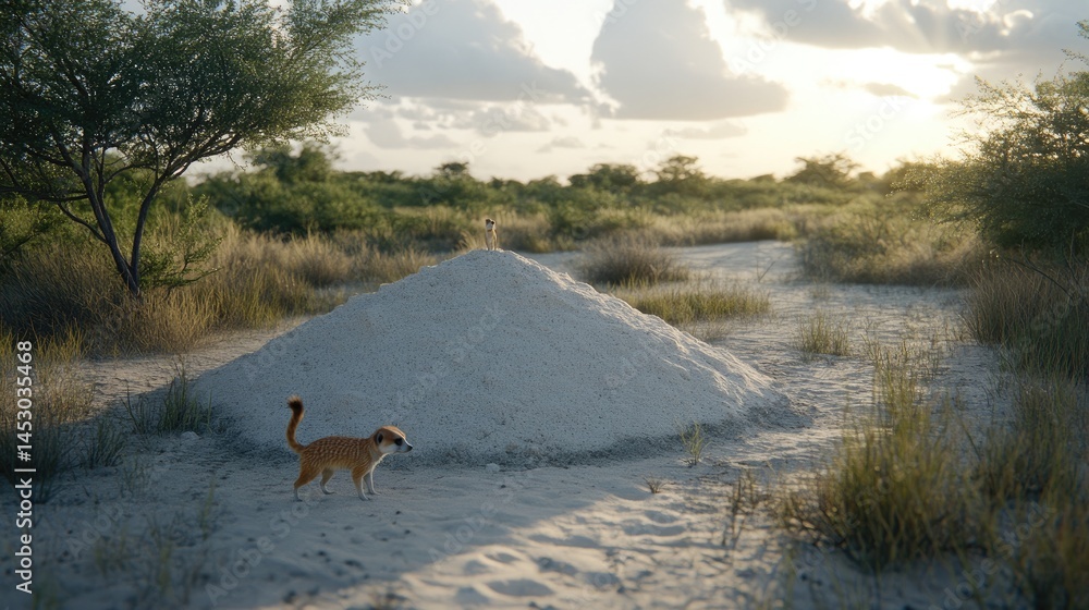 Desert landscape with sand dune and animal.
