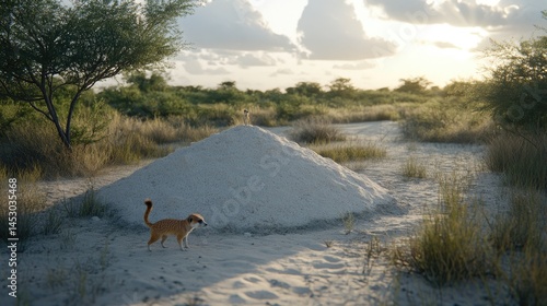 Desert landscape with sand dune and animal.