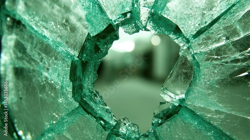 Obraz na płótnie Shattered windowpane with a circular hole. w salonie