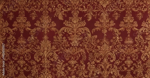 Intricate damask pattern in deep burgundy and gold  ,  background,  repeat,  decor