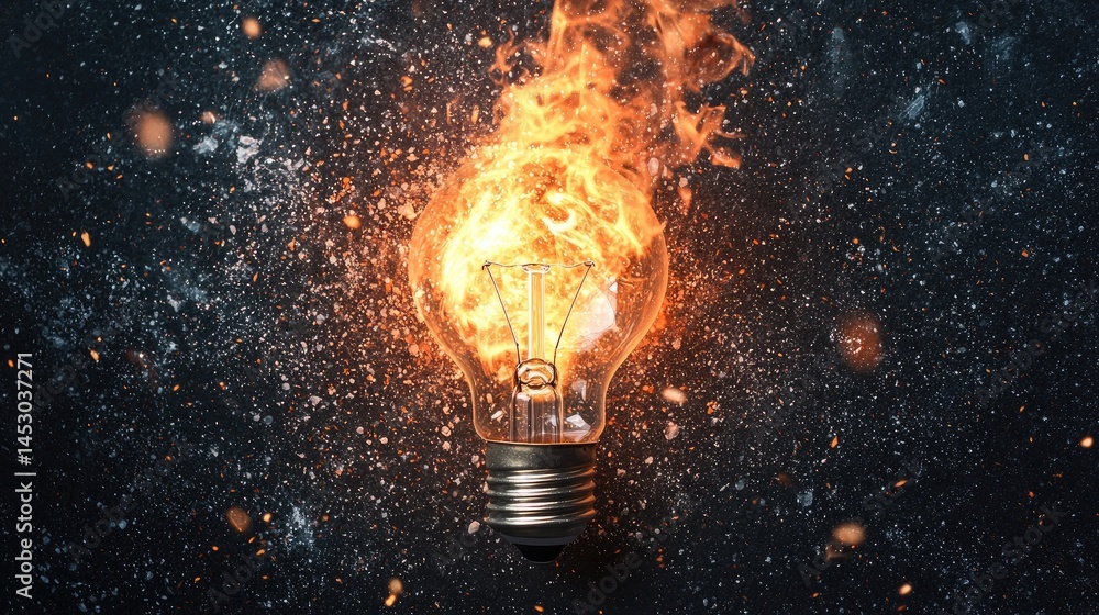 Burning lightbulb illuminating a dark background. Burning lightbulb illuminating a dark background.