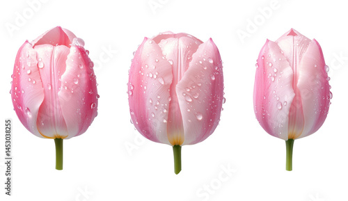 Delicate Pink Tulips with Water Droplets in Beautiful Arrangement