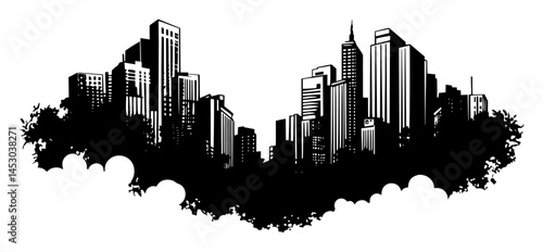 modern city skyline with skyscrapers in monochrome vector style
