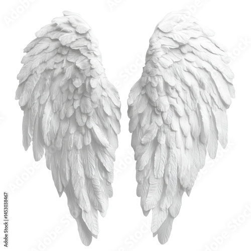 Angelic White Wings with Detailed Feather Texture and Realistic Design