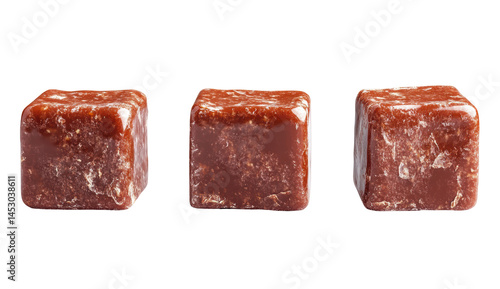 Brown Sugar Cubes on White Background for Culinary Use