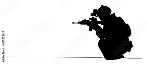 crouching soldier aiming rifle silhouette