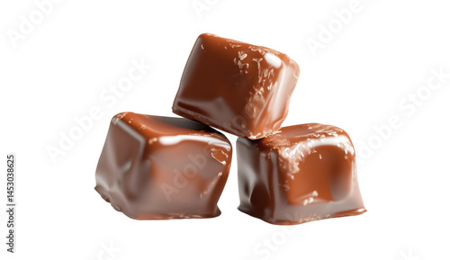 Three Rich Chocolate Pieces Stacked on a Transparent Background